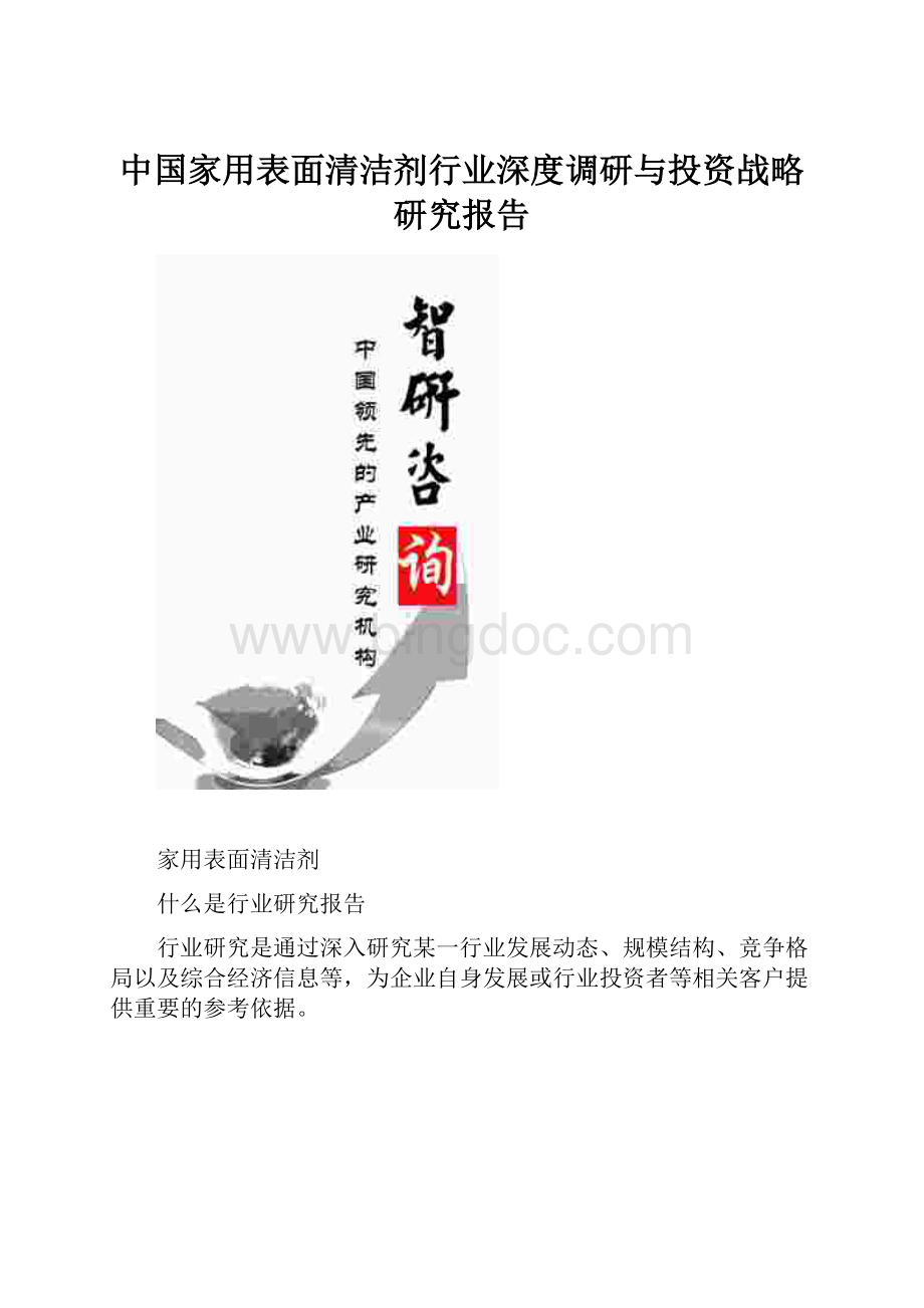 中国家用表面清洁剂行业深度调研与投资战略研究报告.docx_第1页
