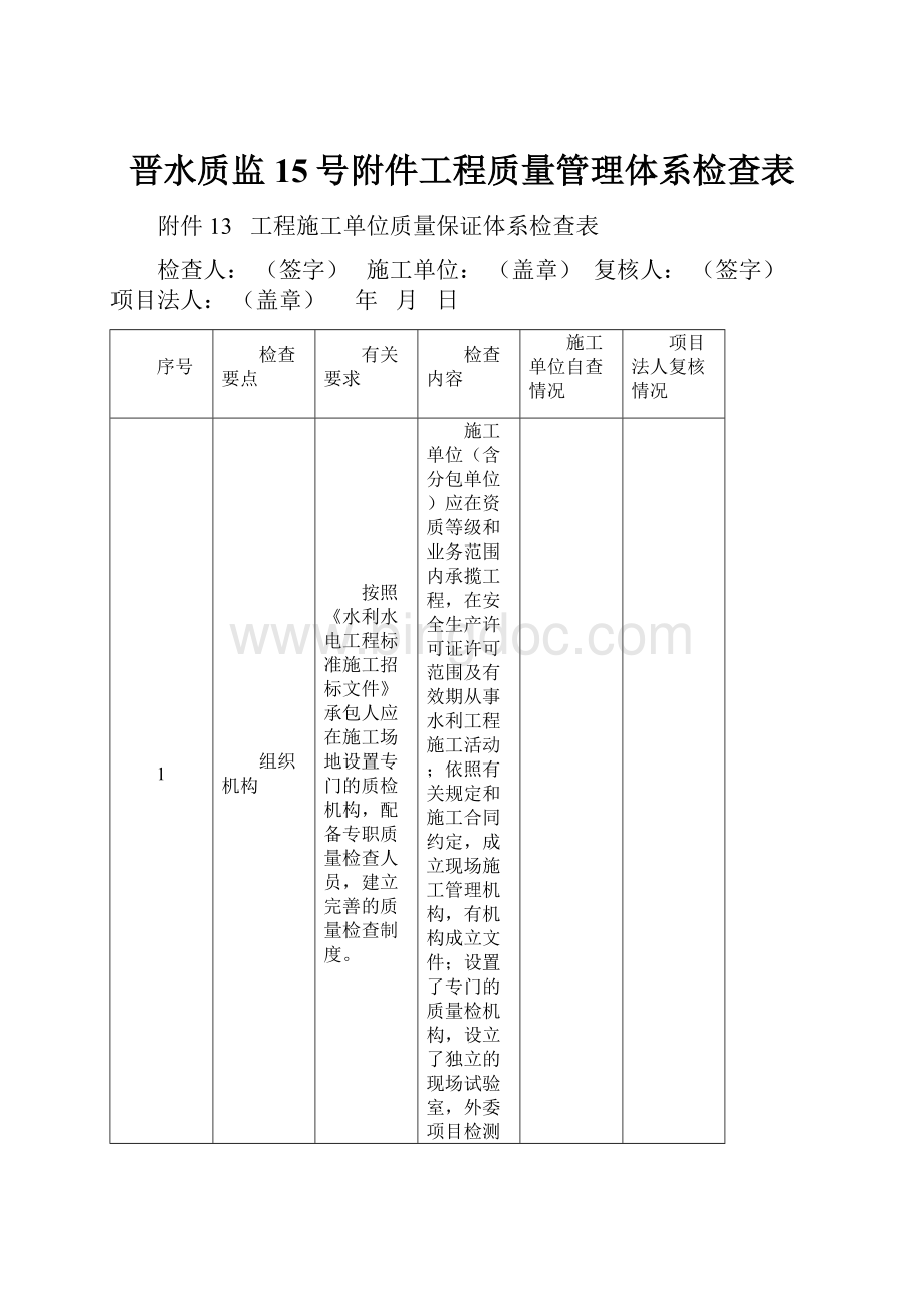 晋水质监15号附件工程质量管理体系检查表.docx_第1页