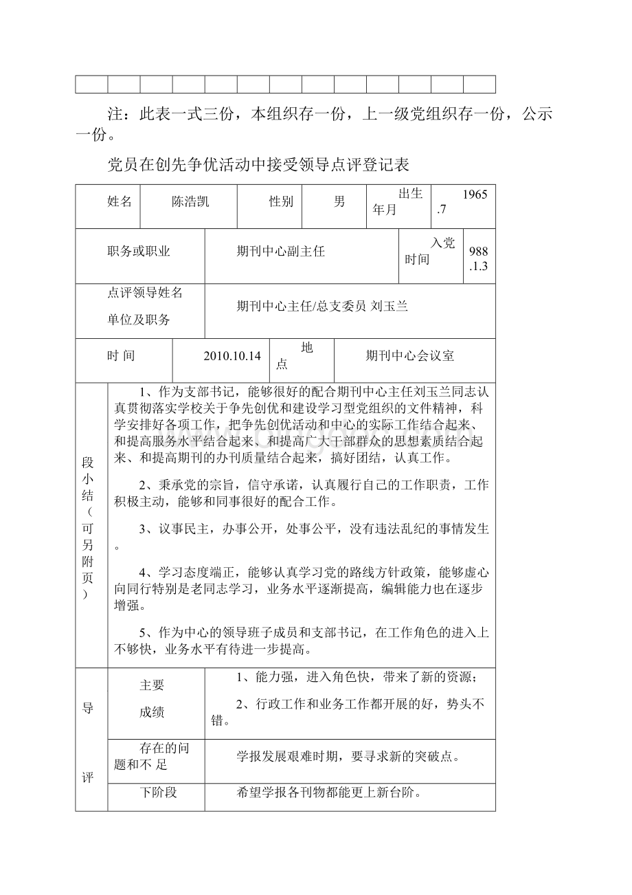 党员在创先争优活动中接受领导点评登记表.docx_第2页