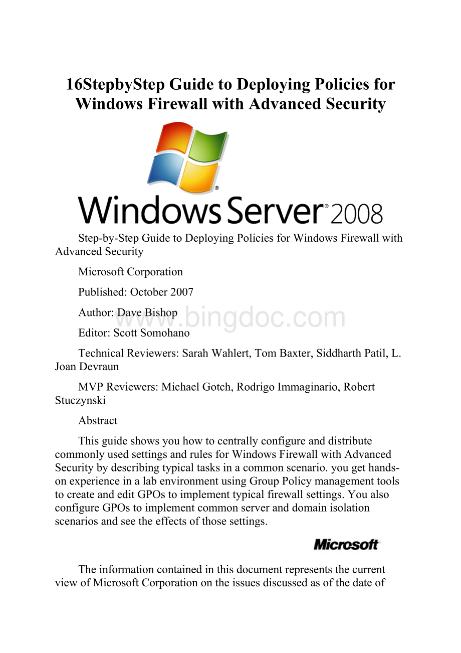 16StepbyStep Guide to Deploying Policies for Windows Firewall with Advanced Security.docx_第1页