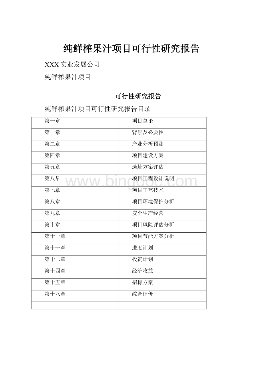 纯鲜榨果汁项目可行性研究报告.docx