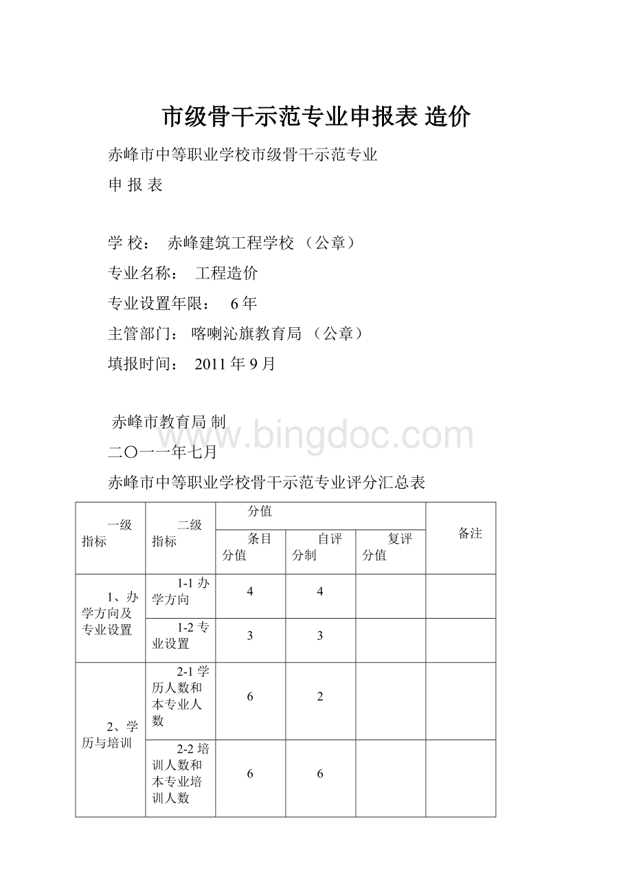 市级骨干示范专业申报表造价.docx_第1页