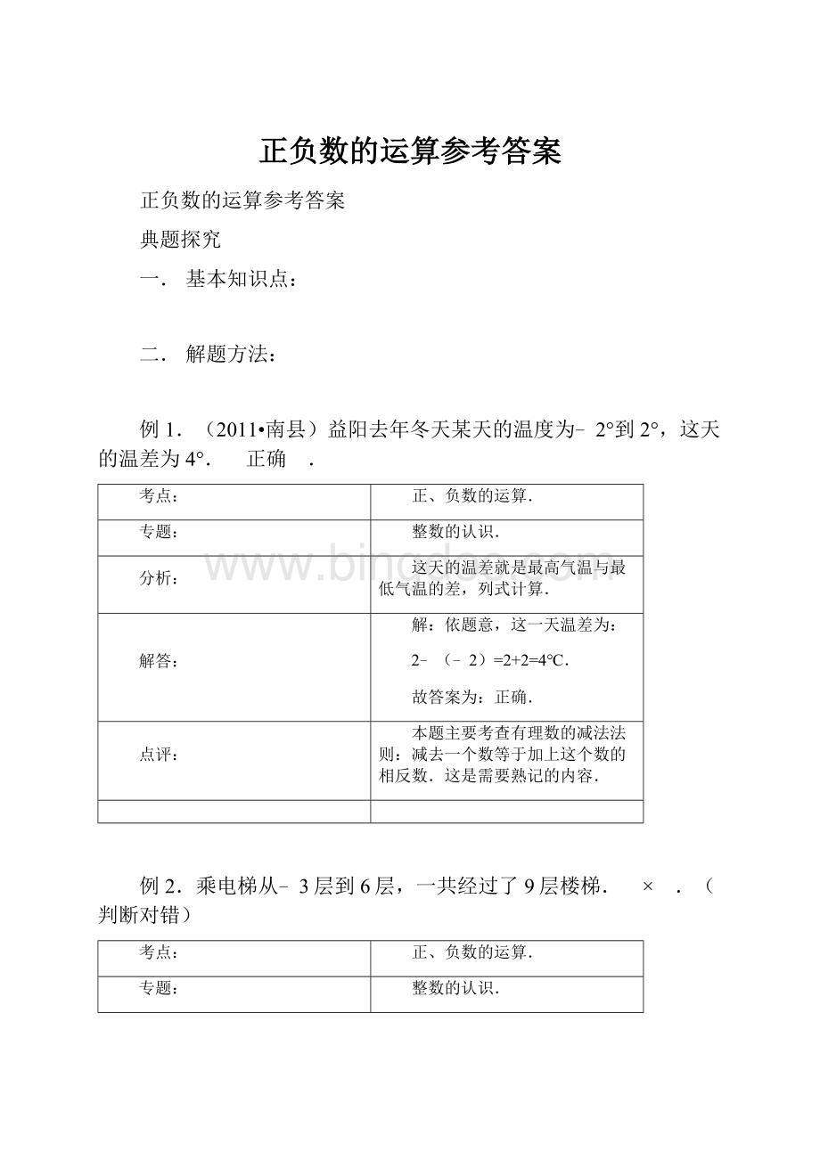 正负数的运算参考答案.docx