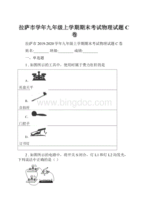 拉萨市学年九年级上学期期末考试物理试题C卷.docx