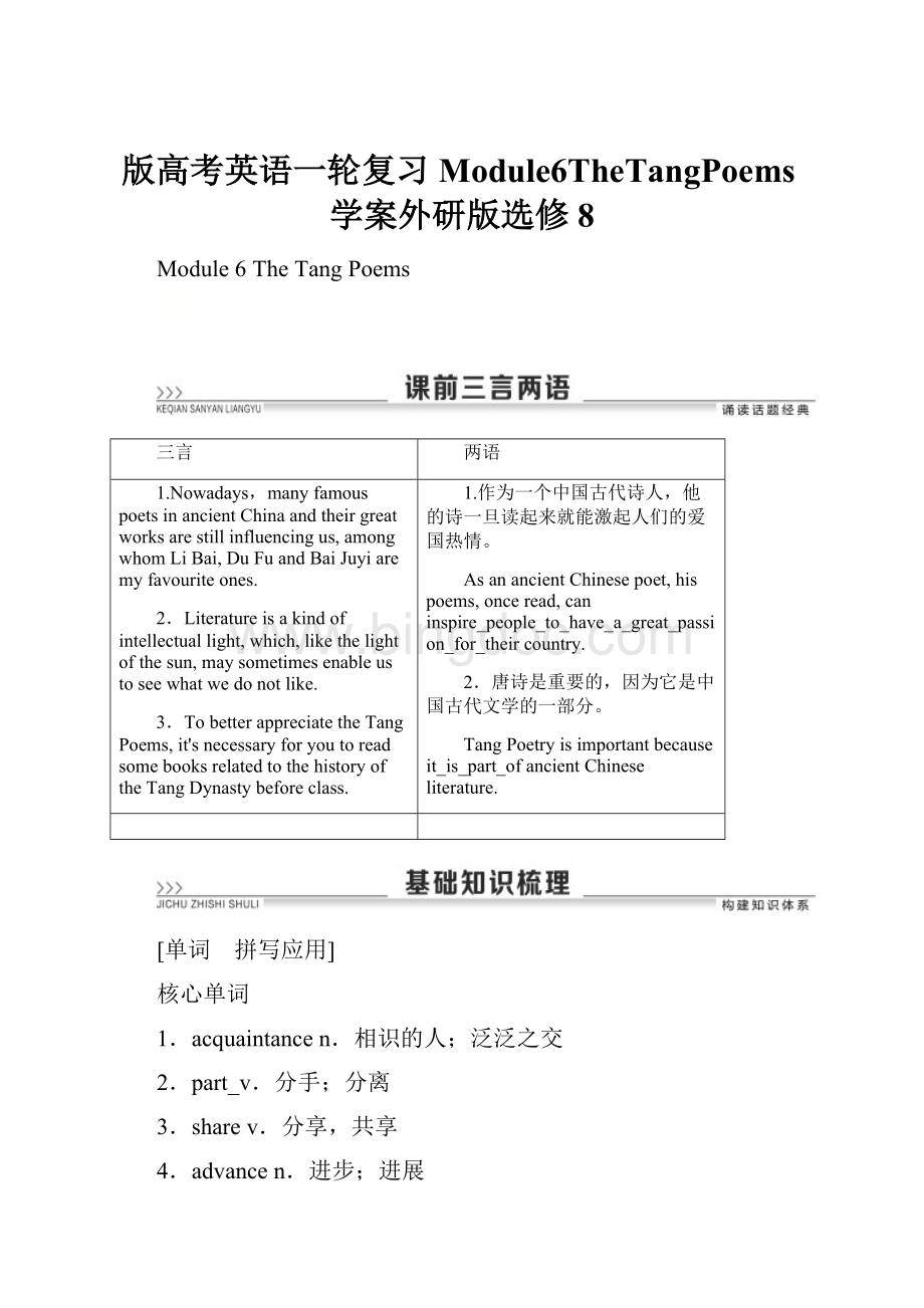 版高考英语一轮复习Module6TheTangPoems学案外研版选修8.docx