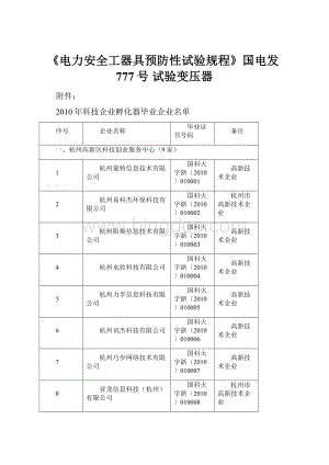 《电力安全工器具预防性试验规程》国电发777号试验变压器.docx