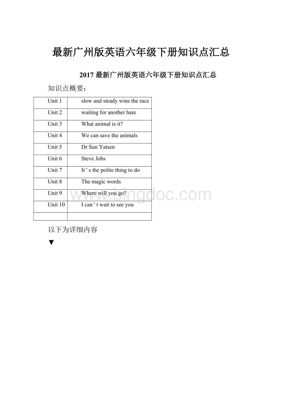 最新广州版英语六年级下册知识点汇总.docx