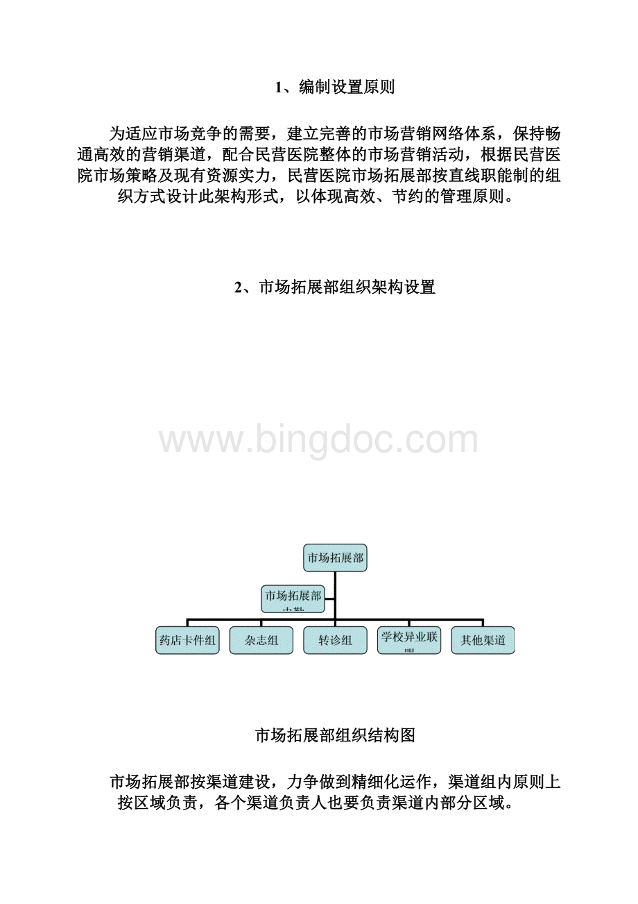 民营医院及机构服务行业市场部组织架构及管理考核制度.docx_第2页