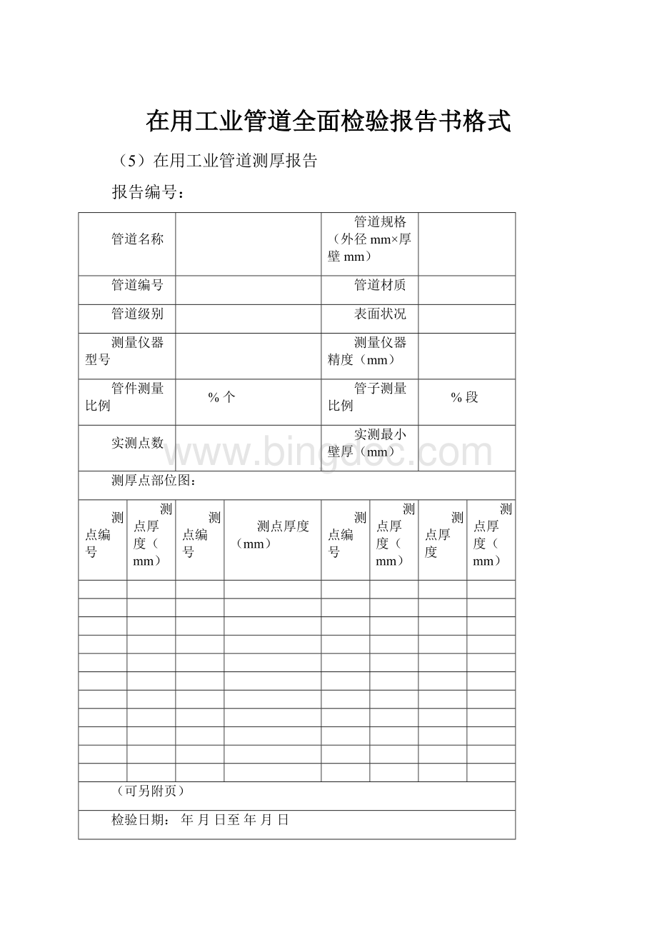 在用工业管道全面检验报告书格式.docx_第1页