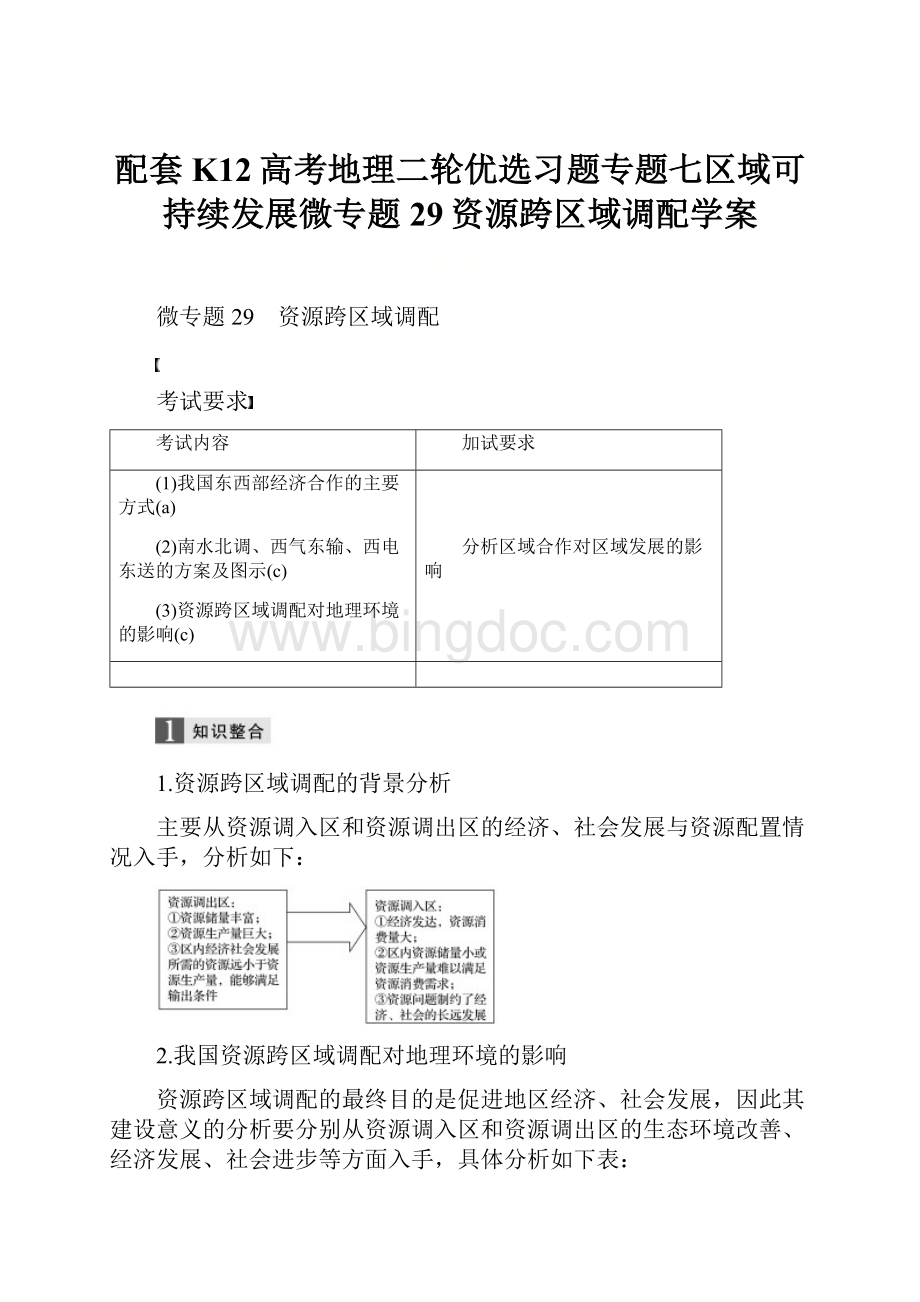 配套K12高考地理二轮优选习题专题七区域可持续发展微专题29资源跨区域调配学案.docx_第1页