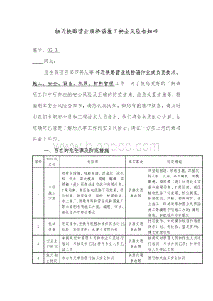 邻近铁路营业线桥涵施工安全风险告知书111.docx