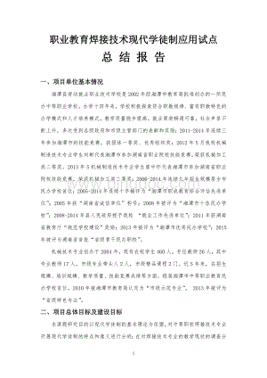 现代学徒制试点创新项目焊接专业总结报告.doc