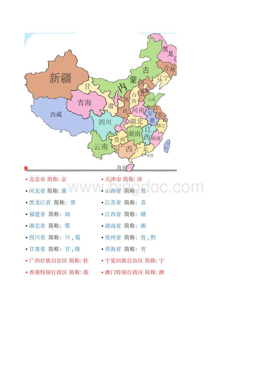 中国省份地图及简称.xls_第1页