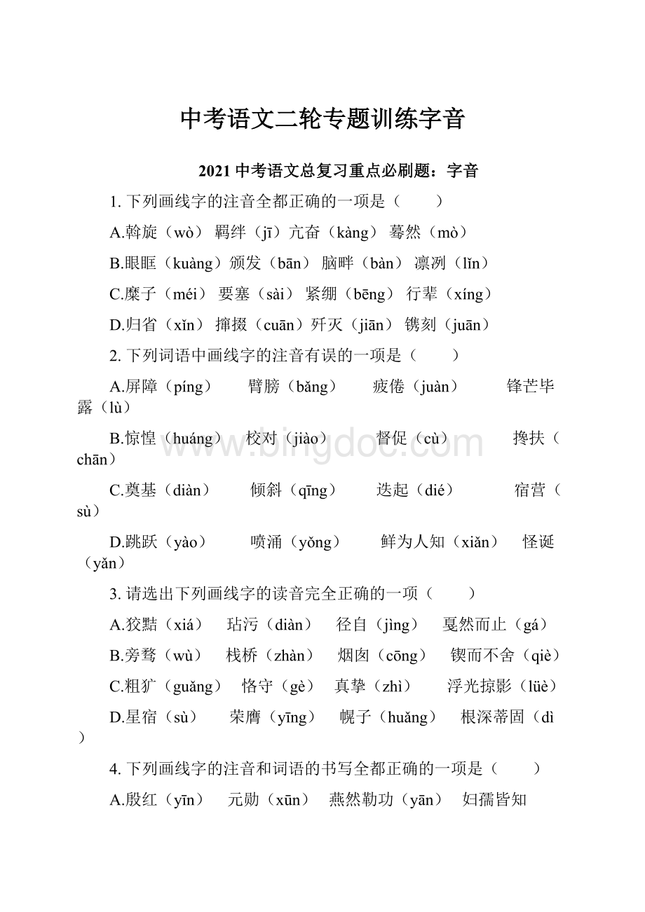 中考语文二轮专题训练字音.docx_第1页