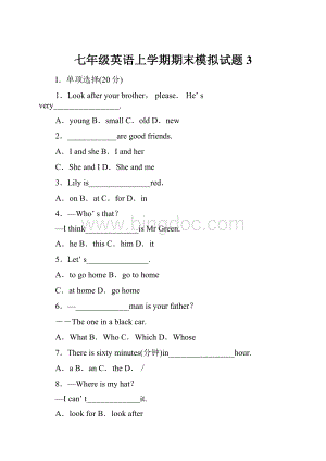 七年级英语上学期期末模拟试题3.docx