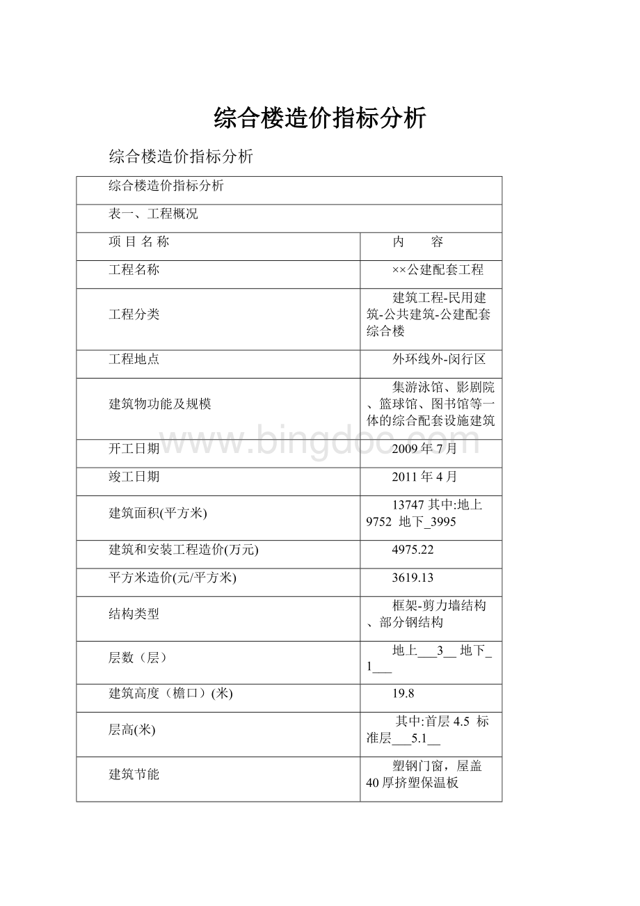 综合楼造价指标分析.docx