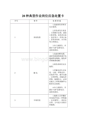 20种典型作业岗位应急处置卡.docx