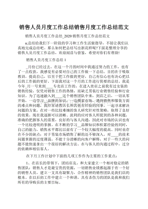 销售人员月度工作总结销售月度工作总结范文.docx