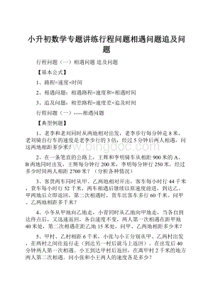 小升初数学专题讲练行程问题相遇问题追及问题.docx