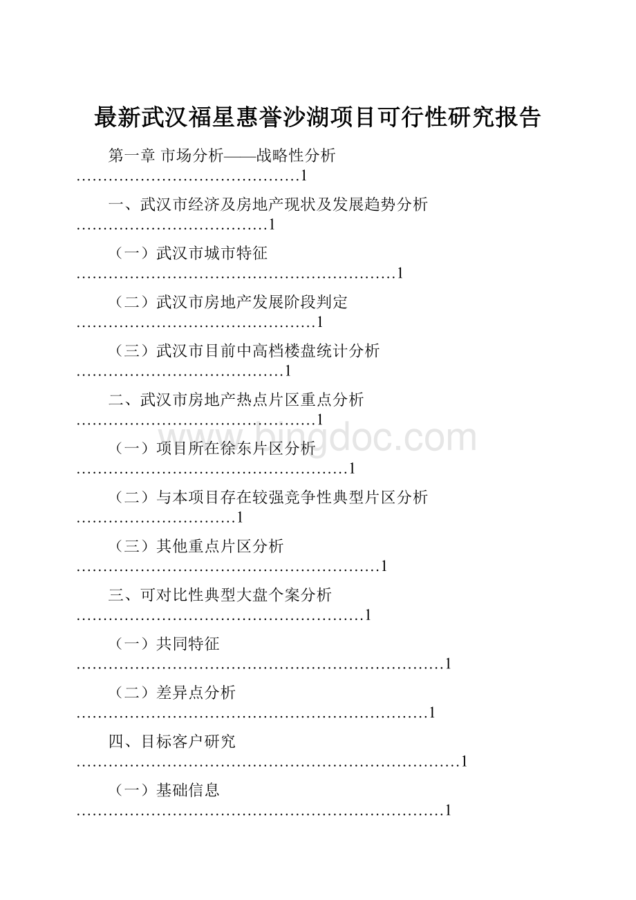 最新武汉福星惠誉沙湖项目可行性研究报告.docx_第1页