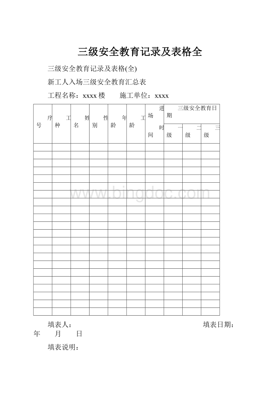 三级安全教育记录及表格全.docx_第1页