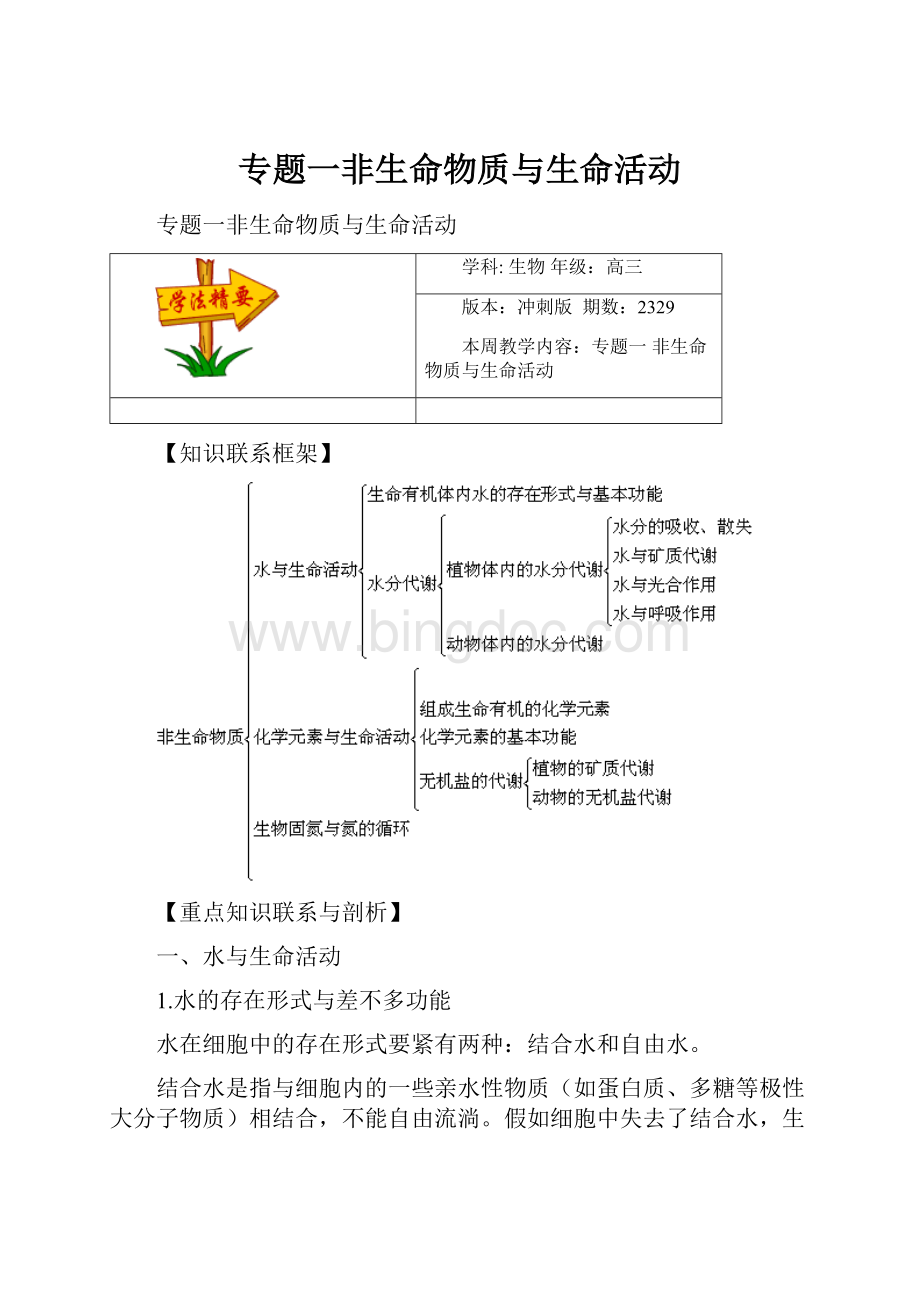 专题一非生命物质与生命活动.docx