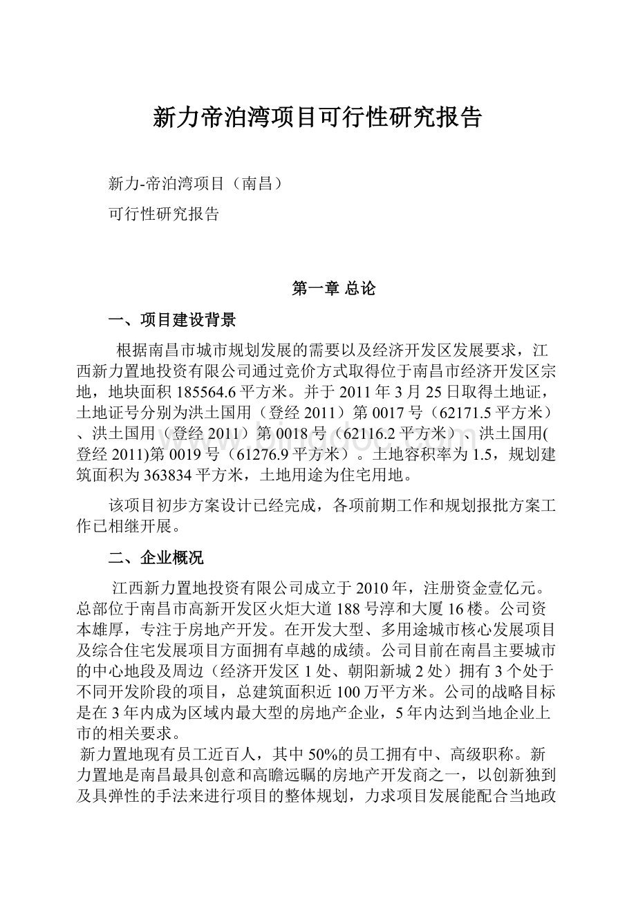 新力帝泊湾项目可行性研究报告.docx