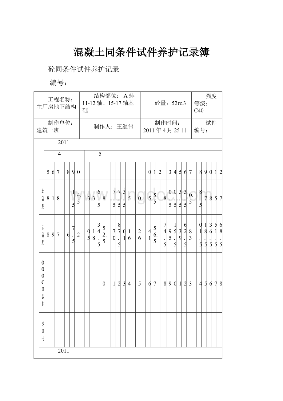 混凝土同条件试件养护记录簿.docx_第1页