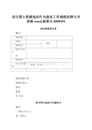 实行国土资源违法行为查处工作规程法律文书表格word版要点0509191.docx