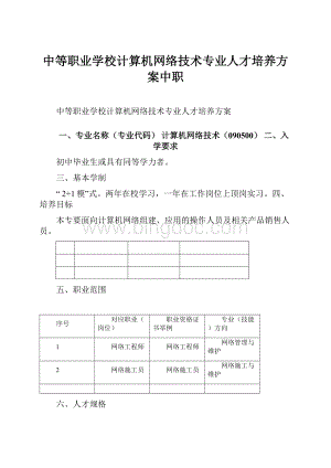 中等职业学校计算机网络技术专业人才培养方案中职.docx