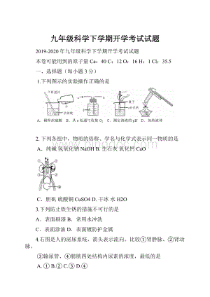 九年级科学下学期开学考试试题.docx