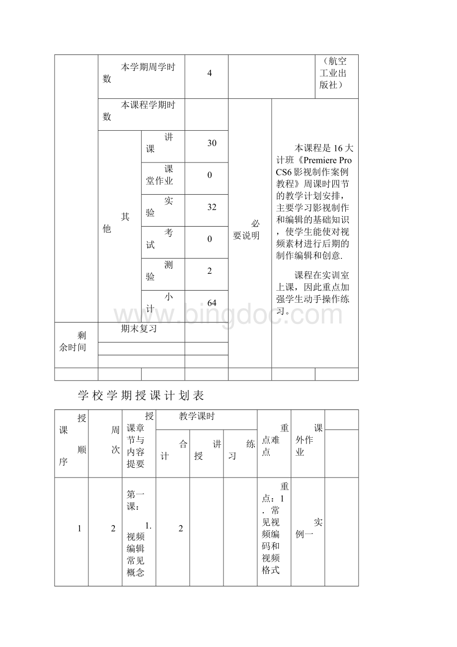 影视制作 premiere pro CS6教学计划.docx_第2页