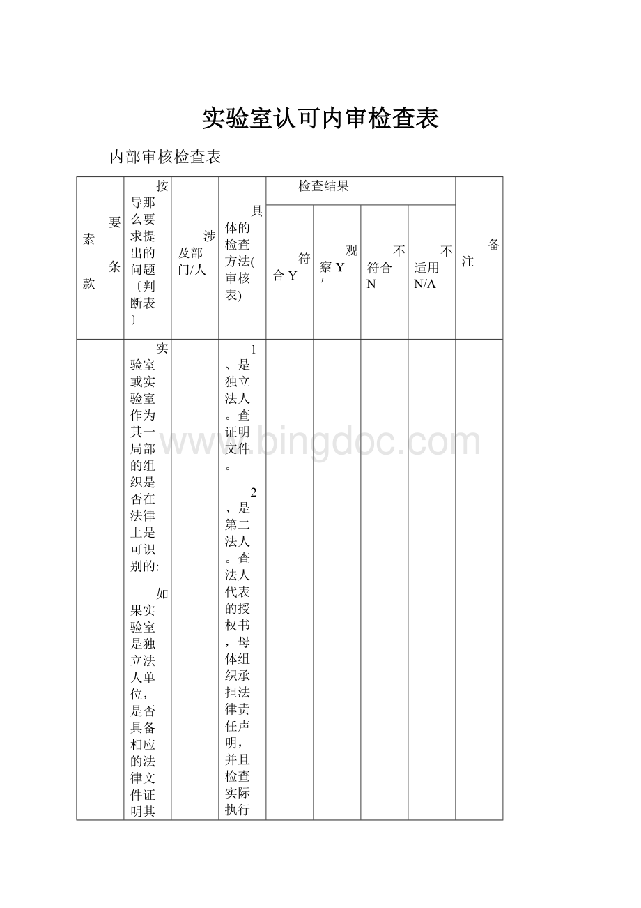 实验室认可内审检查表.docx