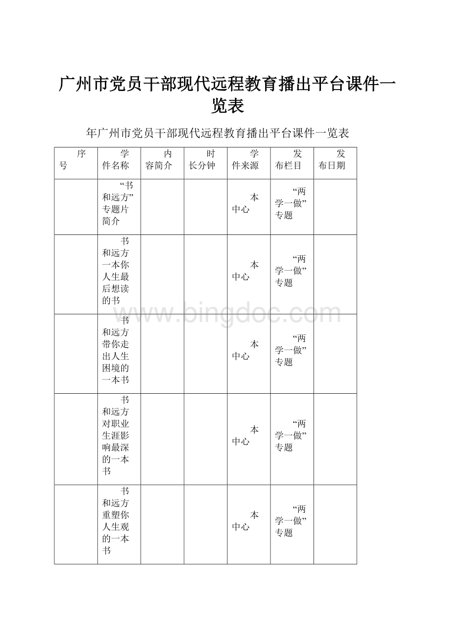 广州市党员干部现代远程教育播出平台课件一览表.docx_第1页