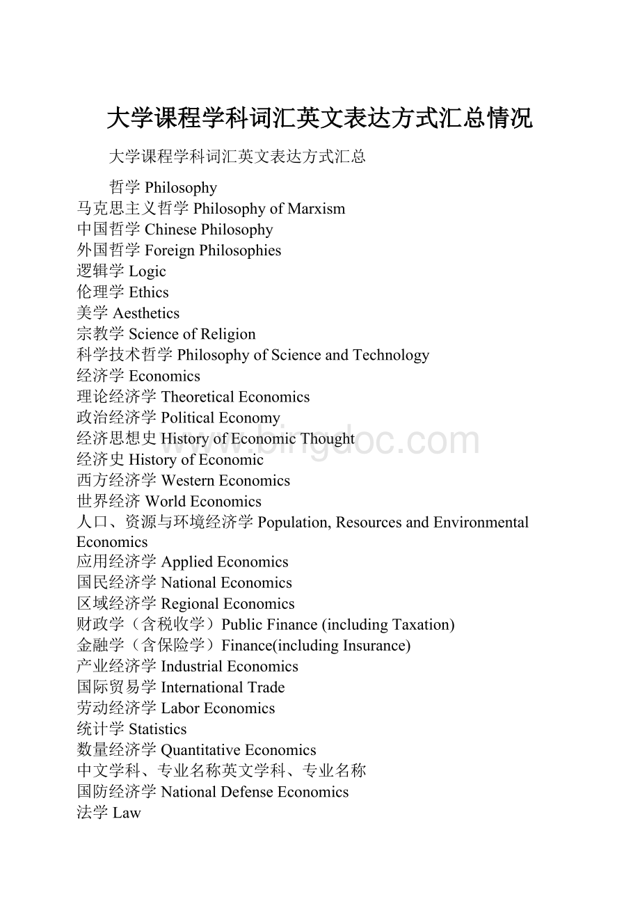 大学课程学科词汇英文表达方式汇总情况.docx_第1页