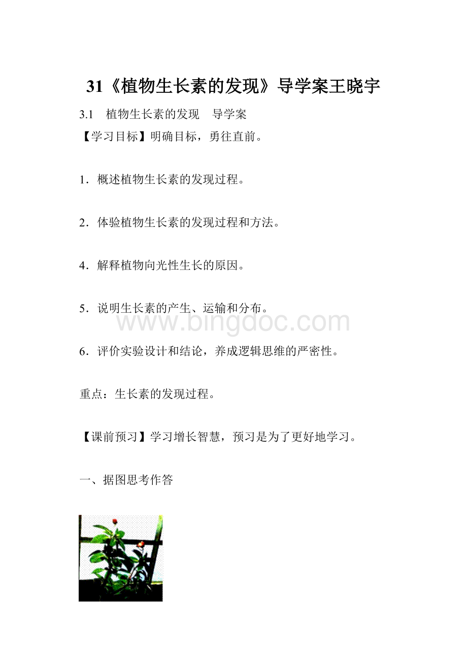 31《植物生长素的发现》导学案王晓宇.docx_第1页