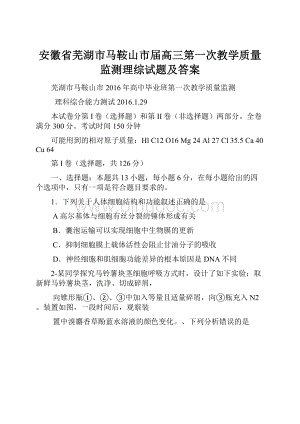 安徽省芜湖市马鞍山市届高三第一次教学质量监测理综试题及答案.docx