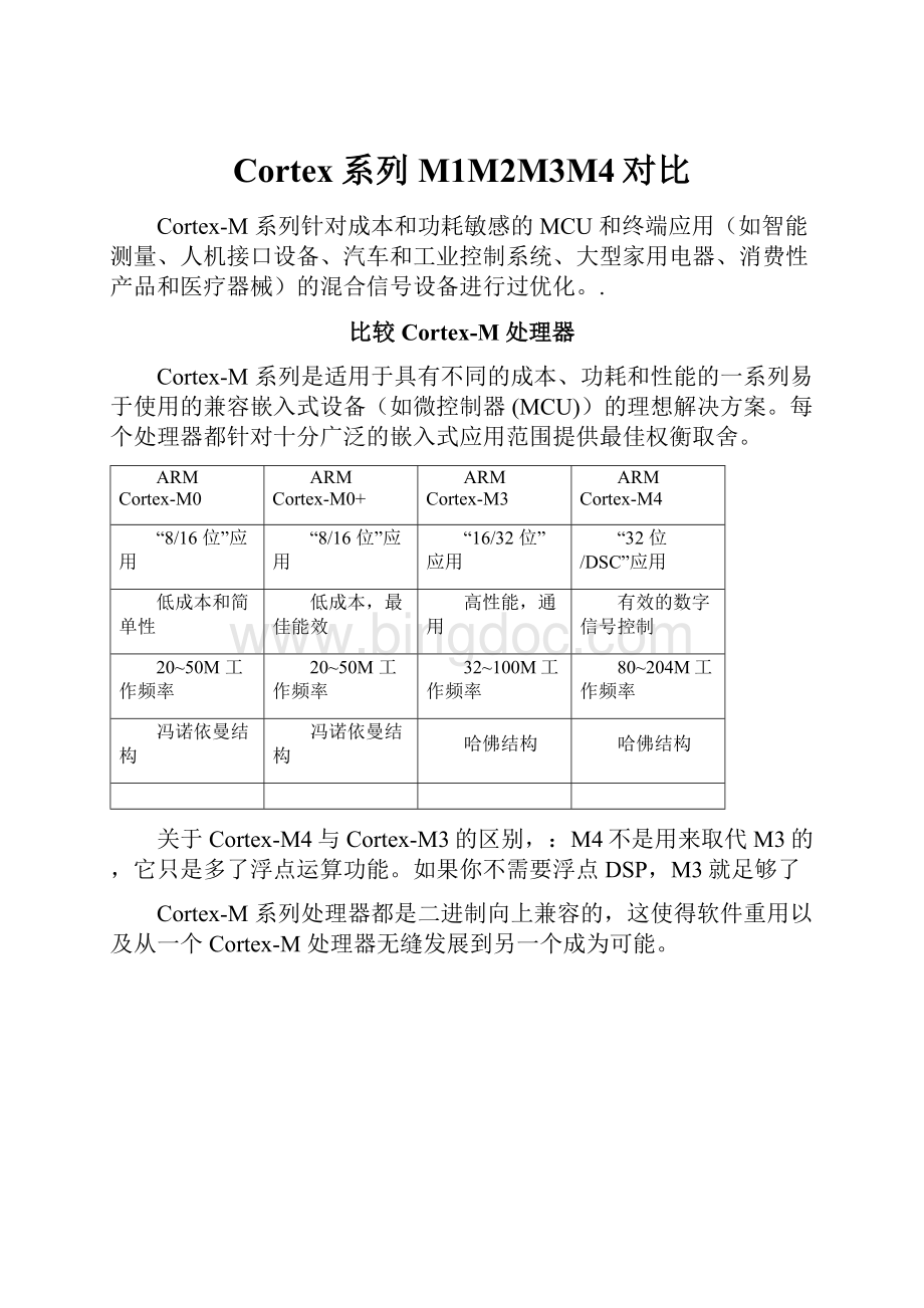 Cortex系列M1M2M3M4对比.docx_第1页