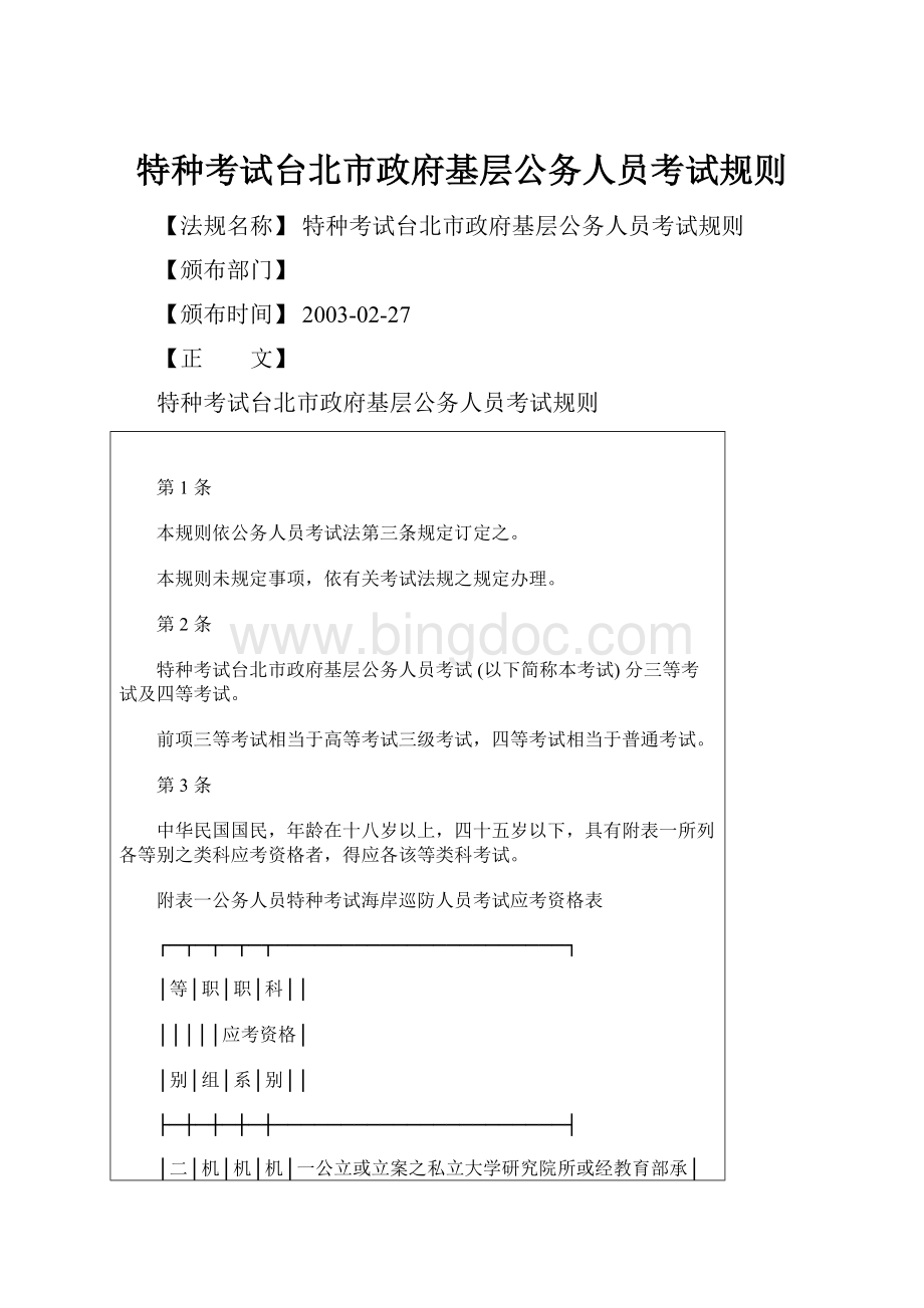 特种考试台北市政府基层公务人员考试规则.docx_第1页