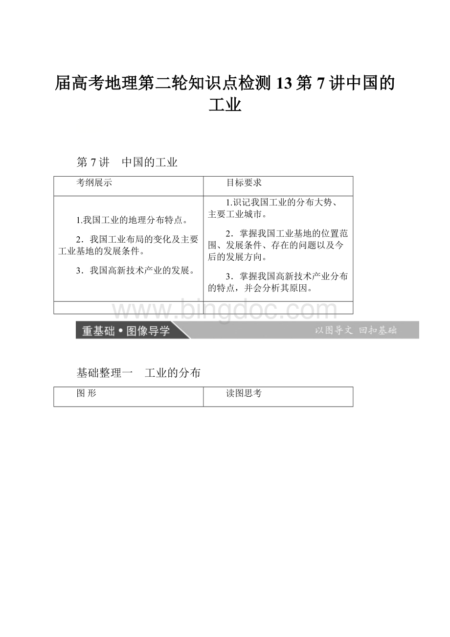 届高考地理第二轮知识点检测13第7讲中国的工业.docx_第1页