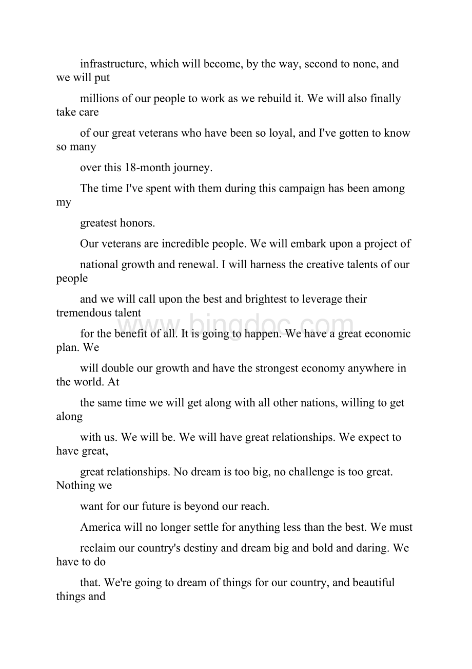 特朗普当选美国总统发表获胜发言阅读答案.docx_第3页
