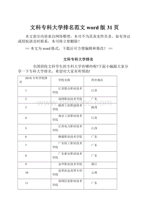 文科专科大学排名范文word版 31页.docx