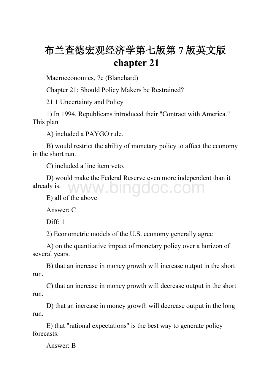 布兰查德宏观经济学第七版第7版英文版chapter21.docx