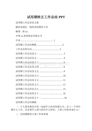 试用期转正工作总结PPT.docx