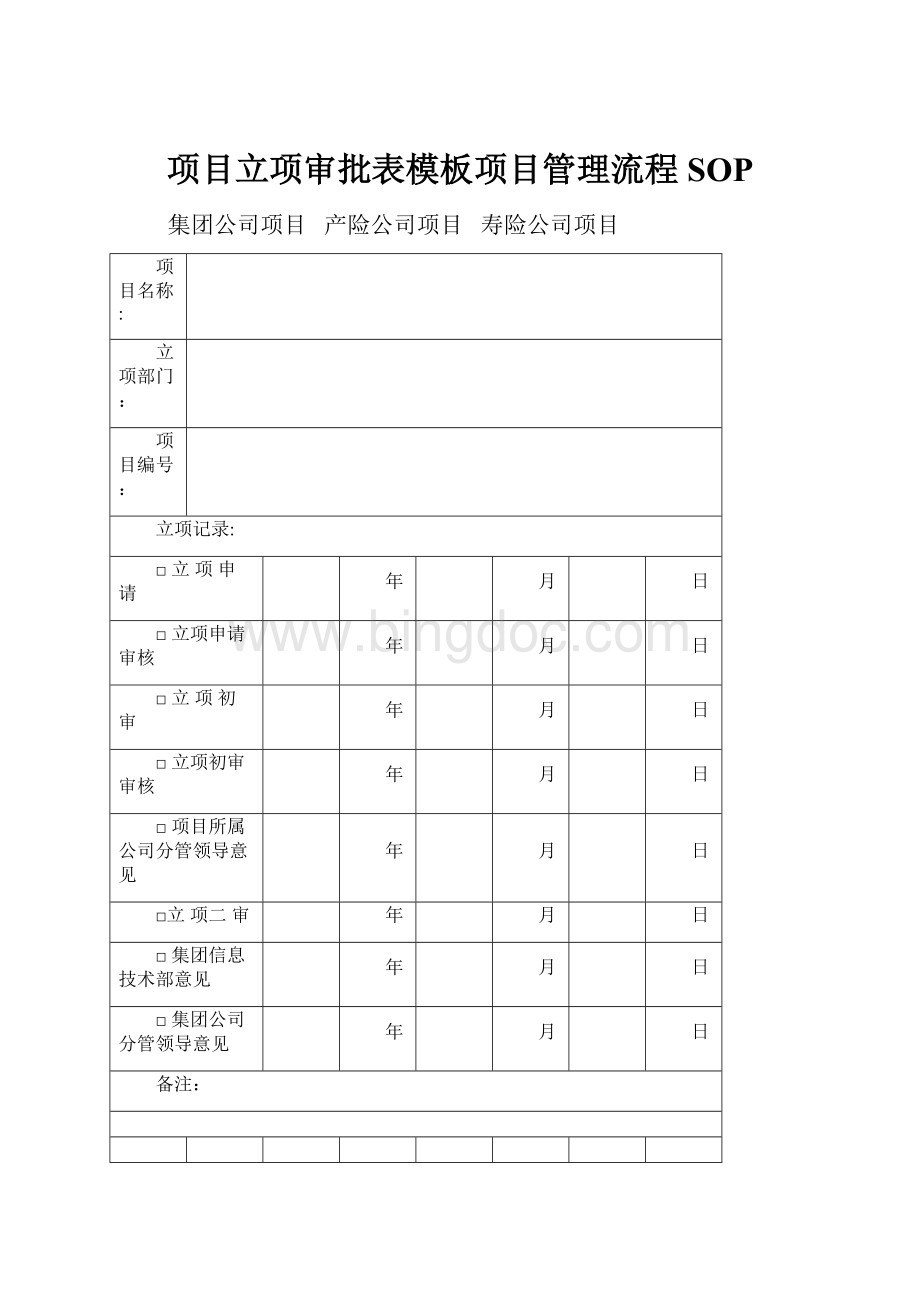 项目立项审批表模板项目管理流程SOP.docx_第1页