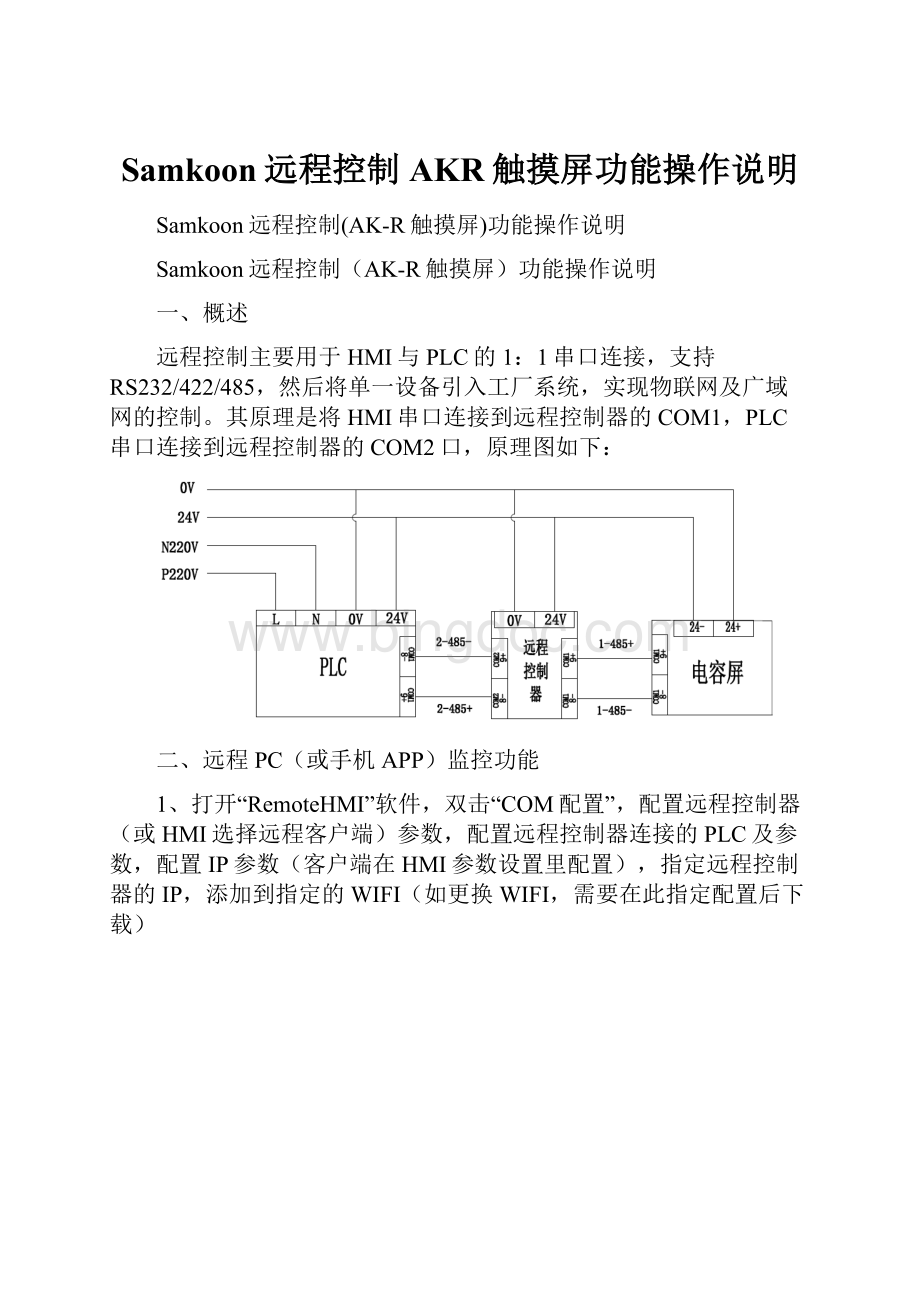 Samkoon远程控制AKR触摸屏功能操作说明.docx_第1页