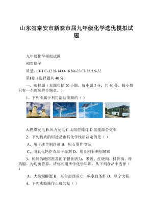 山东省泰安市新泰市届九年级化学选优模拟试题.docx