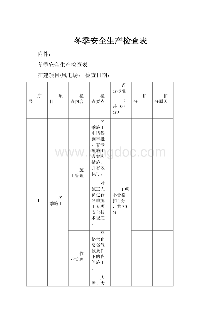 冬季安全生产检查表.docx_第1页