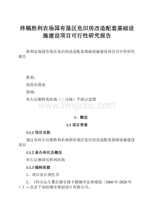 终稿胜利农场国有垦区危旧房改造配套基础设施建设项目可行性研究报告Word下载.docx