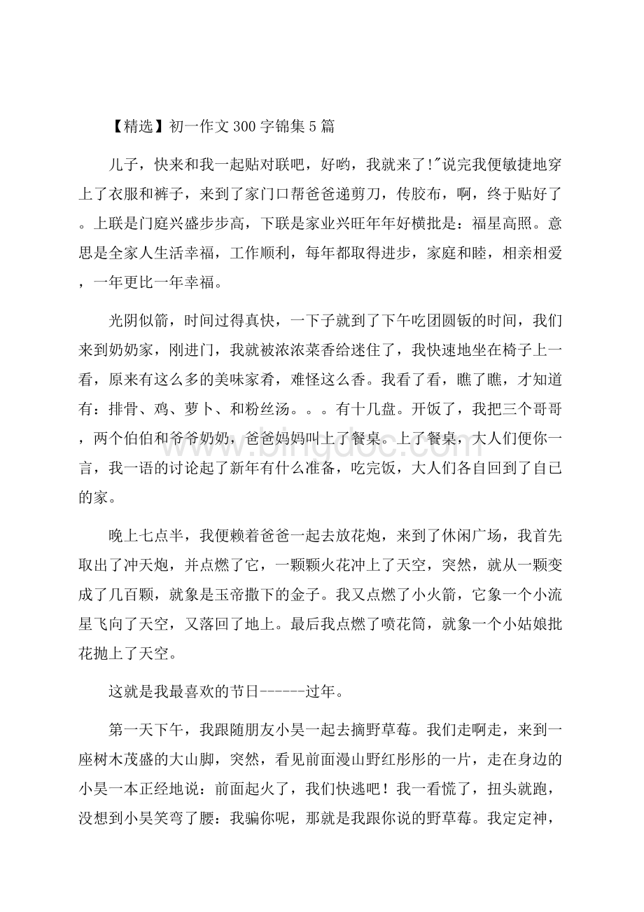 初一作文300字锦集5篇(1)精选Word文件下载.docx_第1页